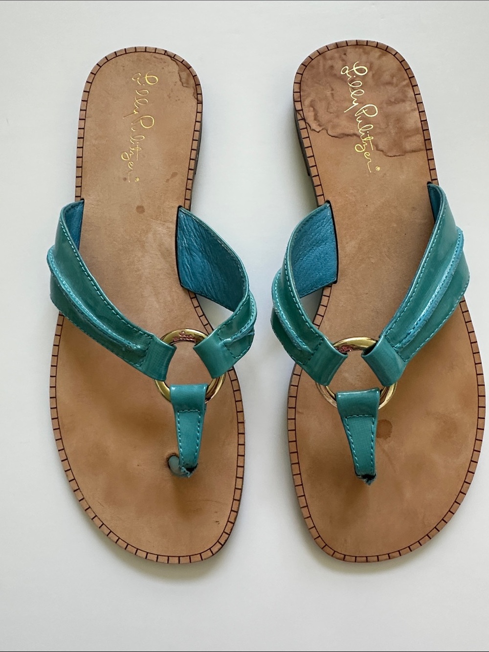Lily Pulitzer Mckim Teal Patent Leather Thong Sandals